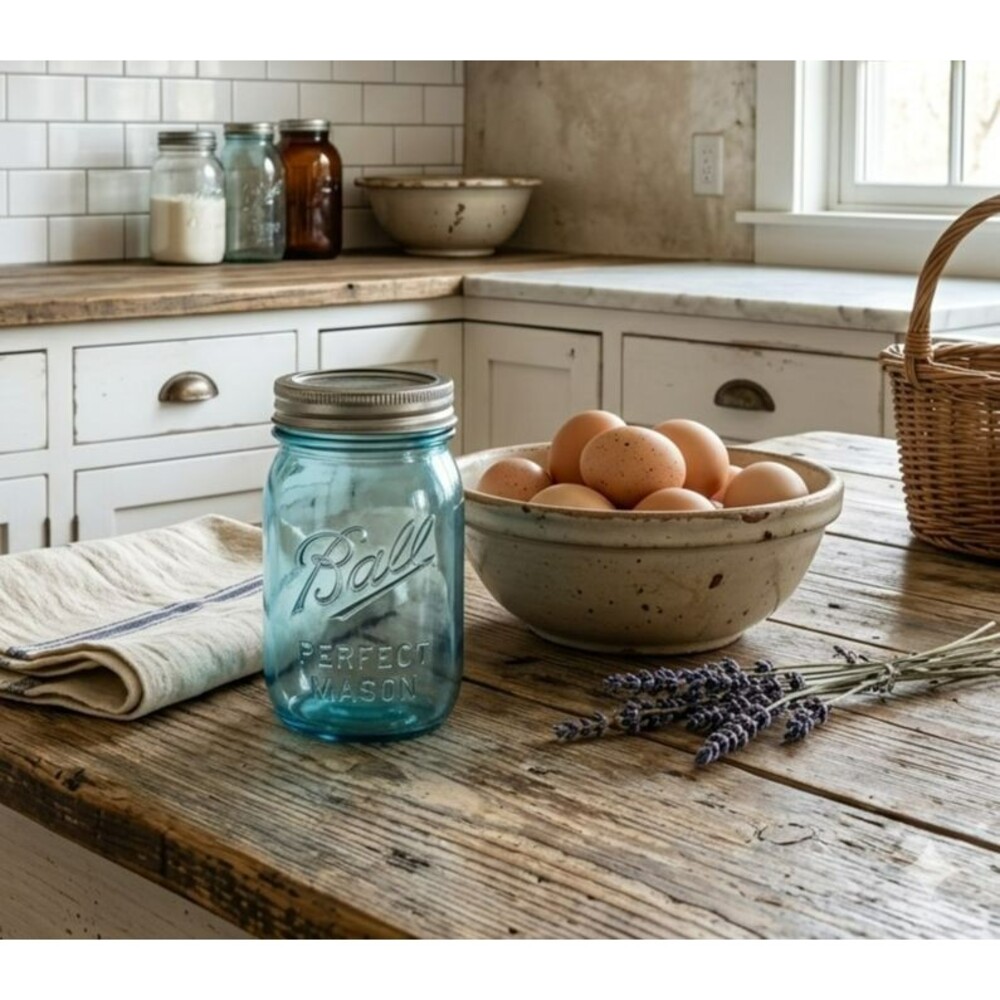 Vintage Blue Ball Perfect Mason Pint Jar Heritage w New Galvanized Lid 1913-1915